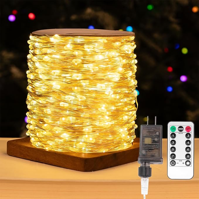 Fairy Lights Plug in,400FT 1200LEDs Waterproof Led String Lights,8 Modes Remote Twinkle Light for Outdoor Indoor Christmas Wedding Birthday Garden Party Decorations,Silver Wire,Warm White