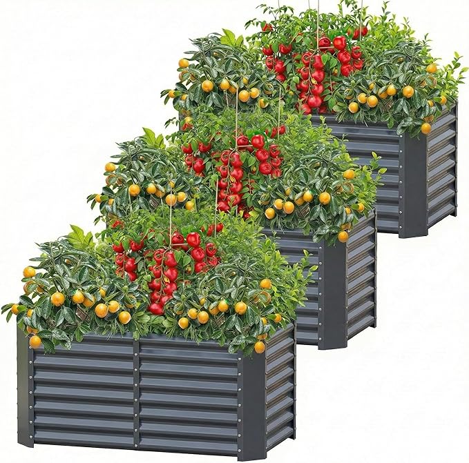 AHEONLAR 3 Pack 4×2×2ft Galvanized Raised Garden Beds, Rectangle Durable Planter Boxes Outdoor for Vegetables, Fruits, Flowers and Plants, Quick Assembly, Grey