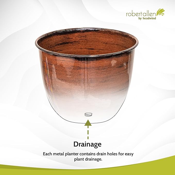 Headwind Glazed Ironstone Hamilton Collection Decorative Plant Pot – 14" Chestnut Brown Pot – Lightweight & Durable with Drainage Flower Pots for Indoor Plants & Outdoor Planter Use by Robert Allen