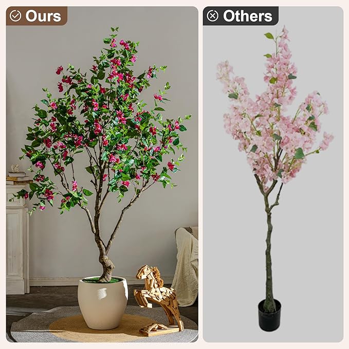 Artificial Bougainvillea Tree, 8FT UV Resistant Fake Bougainvillea Plant in Pot for Outdoor/Indoors, Realistic Faux Flowering Tree for Patio, Garden, Porch, Home Decor