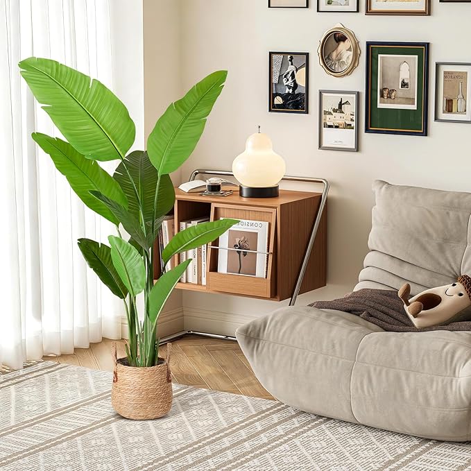 VGOBLO Bird of Paradise Plant Artificial 5.3Ft Tall Fake Tropical Palm Tree with Plastic Pot Silk Floor Plant for Indoor Outdoor Home Office Living Room Decor