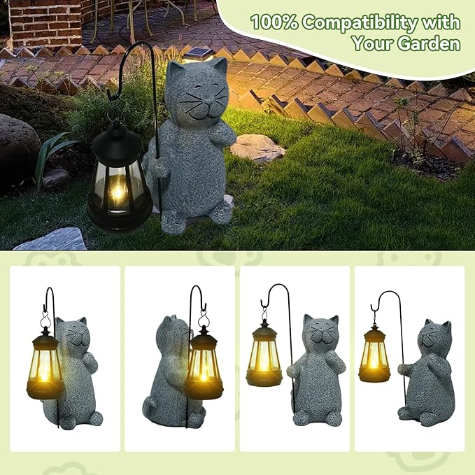 ArtCredit Solar Cat Garden Statues with LED Lights, Outdoor Decor for Patio Yard Balcony - Unique Housewarming Birthday Gifts for Women Mom Grandma