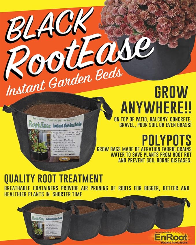 RootEase Garden Planting Fabric Container, Heavy Duty Durable Fabric Grow Pots, Perfect Harvest Planter, Raised Bed Gardening, Eco-Friendly Grow Bags (30, Black)