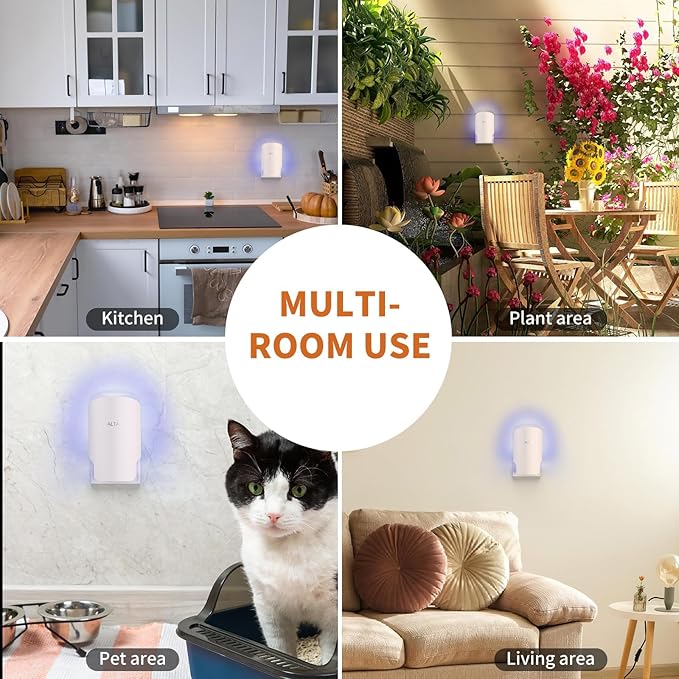 Fly Trap Indoor Plug in – Electric Bug Zapper with Six Light - Silent, Pet Safe & Mess-Free Flying Insect Traps - Gnat Catcher & Fruit Fly Killer for House Home Kitchen Bedroom (1 Device + 3 Refills)