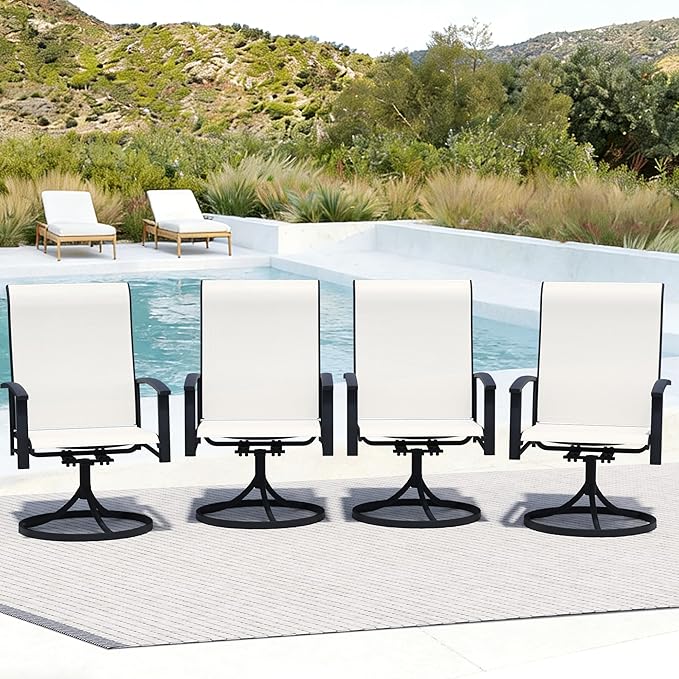 Patio Swivel Chairs Set of 4, All-Weather Metal Outdoor Dining Set with Breathable Mesh Seat, Lightweight Swivel Bistro Chairs for Garden, Deck, Porch & Comfortable Relaxation, Light Beige