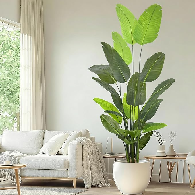Bird of Paradise Plant Artificial 8FT - Tall Faux Plants Indoor with 24 Lifelike Leaves Trunks, 96" Large Fake Tropical Floor Plant for Home Office Living Room Bedroom Indoor Decor