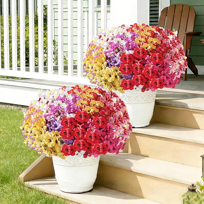 22 Pack Artificial Flowers Outdoor, Faux Silk Flowers for Outdoors Outside Front Porch Hanging Planter Window Box Garden Decoration(Multi-Colour)