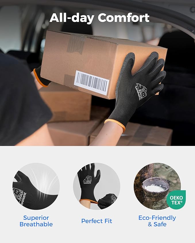 toolant Crinkle Latex Work Gloves Bulk, Rubber Coated Safety Work Gloves for Men and Women, 60 Pairs for Construction, Gardening, Warehouse (Gray, Large)