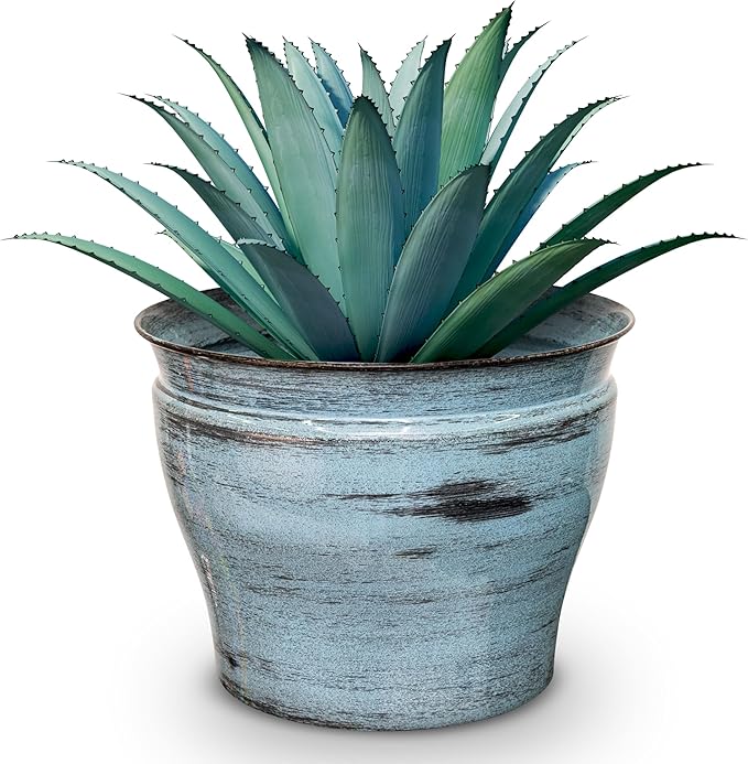 Headwind Glazed Ironstone Vanhorne Collection – 8" Azure Blue Decorative Plant Pot – Lightweight & Triple Coated w/Drainage Flower Pots for Indoor Plants & Outdoor Planter Use by Robert Allen