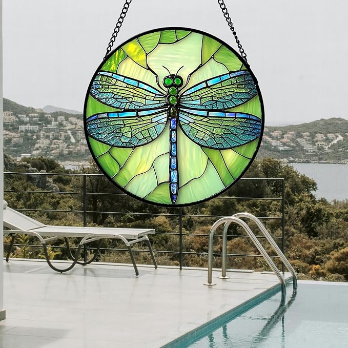AMDERVEN Stained Glass Window Hanging 4 Pcs Set Butterfly Dragonfly Bee Ladybug 7.8" - Suncatcher Door Garden Sun Catcher Decor Birthday Mother's Day for Mom Woman Nana Men