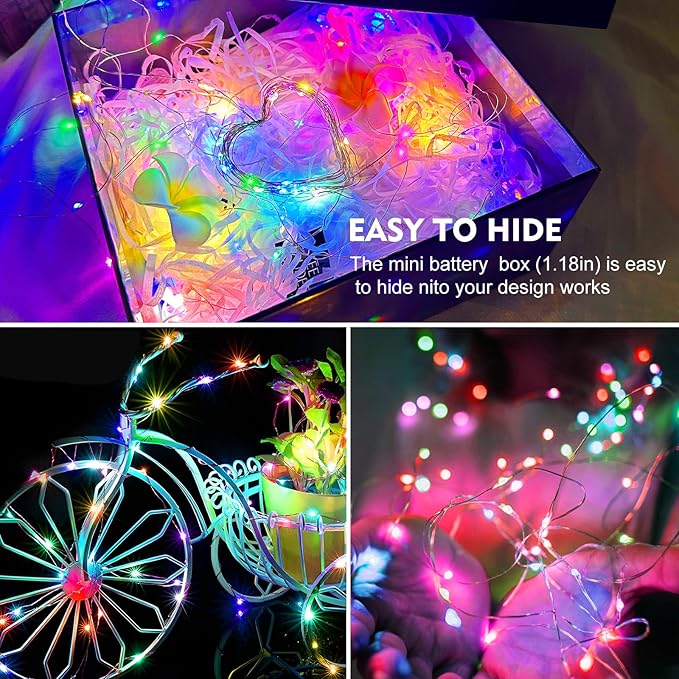 AIKEI 100 Pack LED Fairy Lights Battery Operated, Mini String Lights Waterproof 3 Modes 7 Feet 20 Led Firefly Starry Lamps for Wedding Party Bedroom Garden Halloween Christmas Decoration Colorful