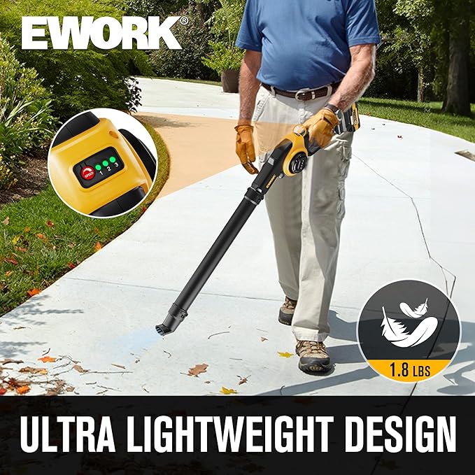 EWORK Small Leaf Blower Cordless 20V Mini Leaf Blower 130CFM/200MPH with Battery and Fast Charger, Lightweight Electric Leaf Blowers, Compact Blower for Jobsite, Patio Cleaning, Lawn Care