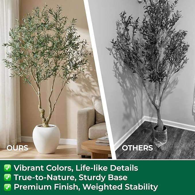 8.5ft Artificial Olive Tree in Pot, Large Faux Silk Tree with Lifelike Leaves & Fruits, Realistic Indoor Outdoor Fake Plant for Home Office Decor, Ready to Display