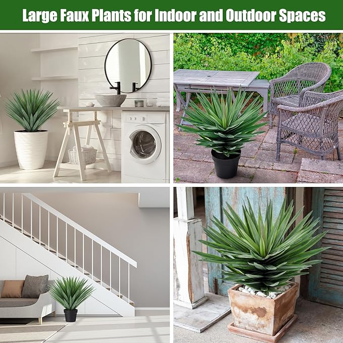 Giegxin 1 Pcs 27'' Artificial Agave Plant in Black Pot Faux Agave Plant Potted with 110 Realistic Leaves UV Resistant Artificial Greenery Outdoor Indoor for Housewarming Gift House Garden