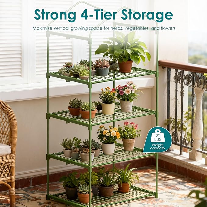 Twira 4-Tier Mini Greenhouse Outdoor, Portable Small Greenhouses for Winter, PE-coated Metal Frame & PVC Cover Green House for Outside Plants, Indoor Greenhouse Women Men Gardening Gifts 2.3x1.6x5.2ft