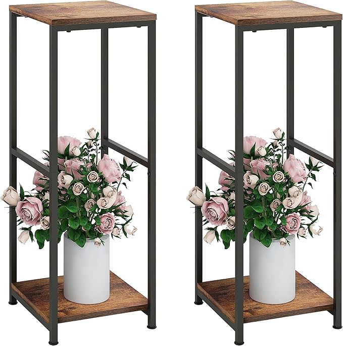 NOAMOO 32 inch Tall Metal Wood Plant Stand, Tier Potted Plant Shelf for Indoor, Flower Pot Holder for Corner Living Room Patio Balcony Garden, Kitchen and Bathroom Display Rack, Brown