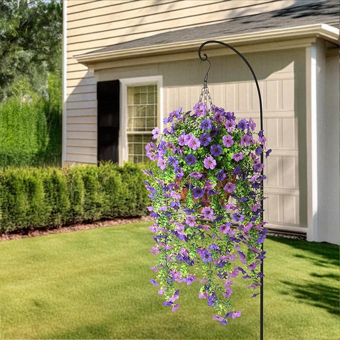 Artificial Hanging Flowers Plants for Outdoor Spring Summer Decoration, 2PCS Faux Silk Daisy UV Resistant Look Real for Outside Home Indoor Planter Porch Garden Yard Decor(Dark Orchid)