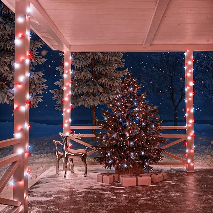 120 LED Red and White Christmas Lights Outdoor, 40ft Christmas String Lights 8 Modes Red White Fairy Lights for Bedroom Decorations