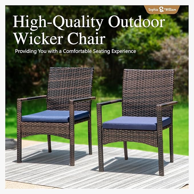 Sophia & William Patio Chairs Set of 2, 2 Pcs Lightweight Rattan Outdoor Dining Chairs, All-Weather Wicker Dining Chairs with Comfortable Seating