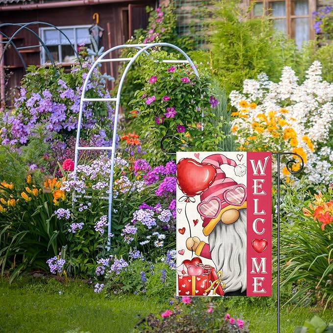 Valentines Day Gnome Garden Flag 12x18 Double Sided Vertical Outdoor Flag Love Heart Red Holiday Yard Lawn Outdoor Decoration (Love Garden Flag)