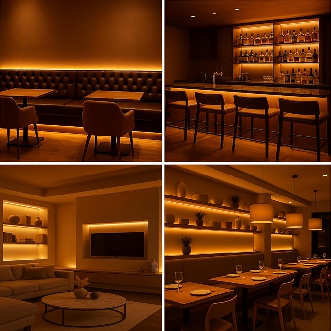 FluFlux Candlelight COB LED Strip Lights 2400K, 5W/FT, 32.8FT 24V LED Tape Light with 3M VHB Backing, CRI 95, UL Listed, Cuttable, Dimmable, Bendable for Bars, Restaurants, Relaxing (NO Power Supply)