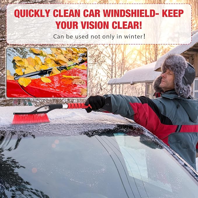 Gisafai 10 Pack 27" Snow Brush and Detachable Ice Scraper Snow Removal Car Brush with Comfortable Foam Grip for Car SUV Truck Windshield Window(Red)