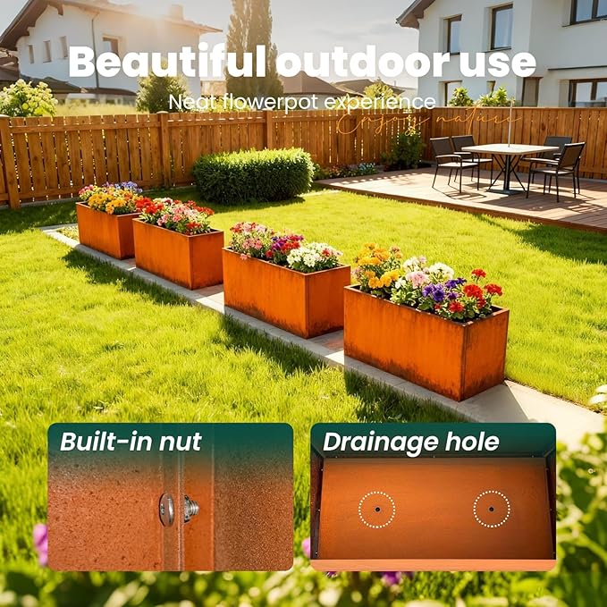 GZGNEEVL Corten Steel Planter Box Metal Outdoor Large Rectangular Rustic Durable Antique Detached for Commercial Residential Patio Deck and Backyard 24" x 12" x 12"