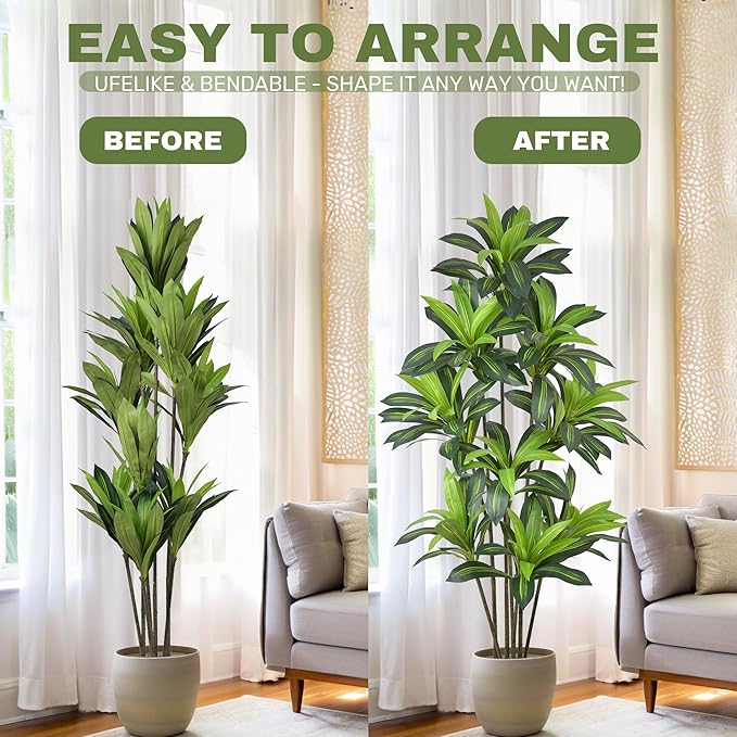 Artificial Dracaena Tree 7FT(84in) Tall Fake Plant with Realistic Green Leaves, Faux Floor Potted Artificial Trees for Home Office Living Room Decor Indoor (7feet,1 Pack)