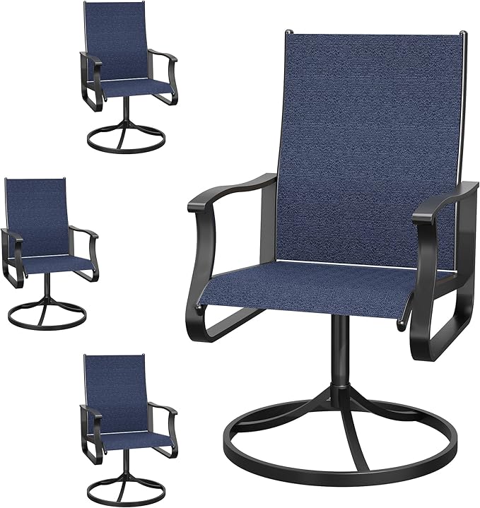 Patio Swivel Chairs Set of 4, Outdoor Dining Chairs with High Back, 360° Swivel Rocker Chair in All-Weather Textilene & Metal Frame for Garden, Porch, Backyard, Balcony(Navy)
