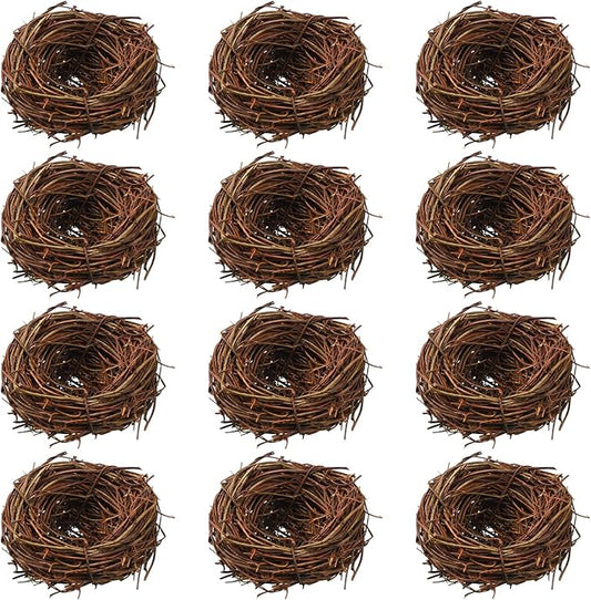 12 Pcs Artificial Bird Nest Easter Handmade Natural Rattan Bird Nests for Easter Garden Yard Home Crafts Party Wedding Patio Succulent Planter DIY Terrarium Moss Landscape (2.36 Inch)