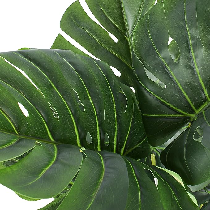 Artificial Monstera Plant 4FT Tall Fake Swiss Cheese Plant Potted Faux Tropical Floor Plants Indoor Decorative House Plants Artificial Palm Trees for Home Office Living Room Decor, 2 Pack