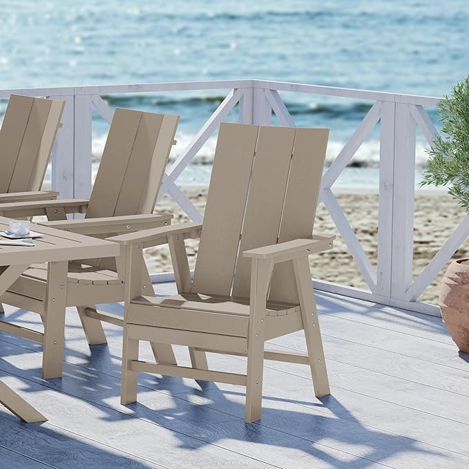 WestinTrends Ashore Outdoor Patio HDPE Plastic Modern Adirondack Dining Chair Weathered Wood