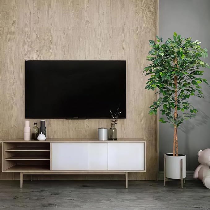 HAIHONG 1Pack 5FT Artificial Ficus Tree with Realistic Leaves and Natural Trunk, Faux Ficus Tree with Sturdy Plastic Nursery Pot, Fake Ficus Tree for Office Home Farmhouse for Indoor Outdoor Decor