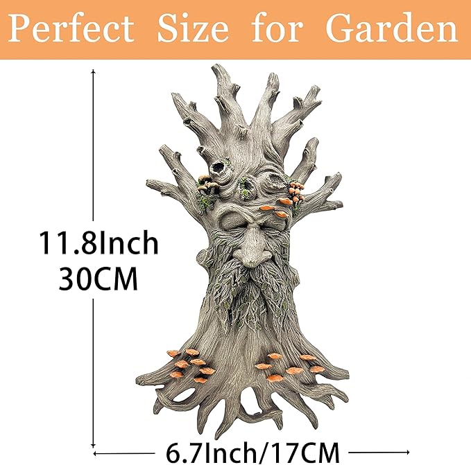 Teaeeno Charming Tree Face Garden Decor, Whimsical Old for Man Resin Statue with Foliage Features, Large Outdoor Tree Hugger for Yard Art, Root Detail,Trees Decor Outdoor Wallmounted Statue (Mushroom)