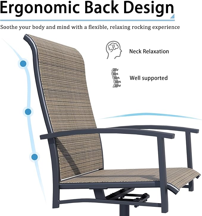 Outdoor Swivel Dining Chair Set of 8, All Weather Patio Dining Chair with Textilene High Back and Metal Frame for Backyard, Lawn Garde and Deck, Mocha