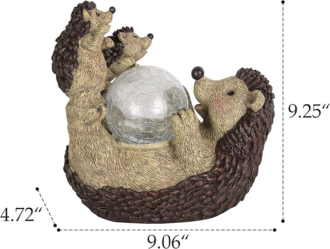 SOFFEE GARDEN Solar Hedgehog Statue with Ball Lamp, 9x5x9 Inch Outdoor Garden Decor, Cute Resin Animal Figurine for Yard Pathway & Patio Lighting