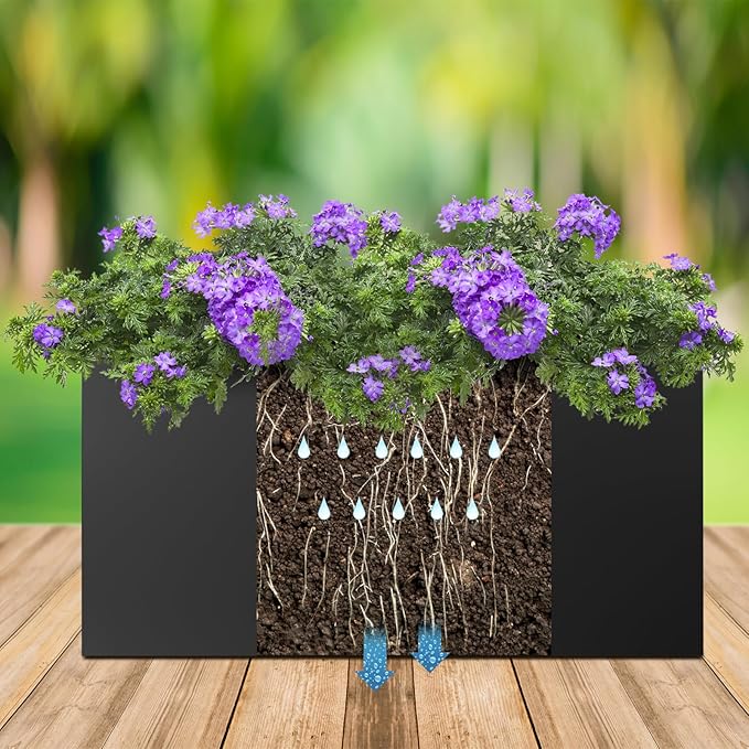 Meyoppm Metal Planter Box 32"x16"x16", Rectangular Steel Planter Box Frost Proof Rust Resistant Indoor&Outdoor, Heavy Duty Steel Planter for Commercial and Residential Use