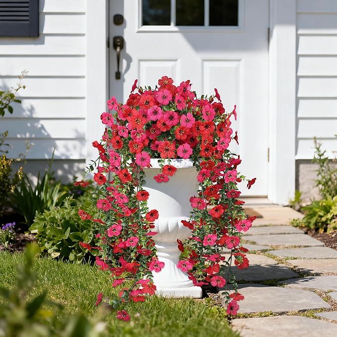 AmberFun Artificial Hanging Flowers for Outdoors,No Fade 2 Bundles Fake Silk Flowers for Outside, Realistic Faux Plants Decorations for Hanging Baskets, Planters-Porch, Patio, Yard Decor