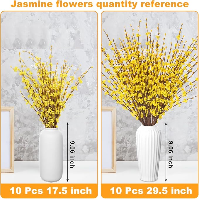 10 Pcs Long Stem Artificial Jasmine Flowers Yellow Fake Flowers Dried Fall Stems for Home Office DIY Floral Art Plant Wedding Fall Stems for Vases Party Thanksgiving Decor