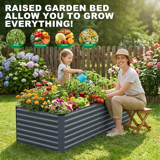 STBoo 6x3x2FT Galvanized Raised Garden Bed, Outdoor Metal Raised Planter Box for Vegetables, Elevated Rust-Resistant Rectangle Gardening Container Kit with Reinforced Panels for Backyard, Patio(Grey)