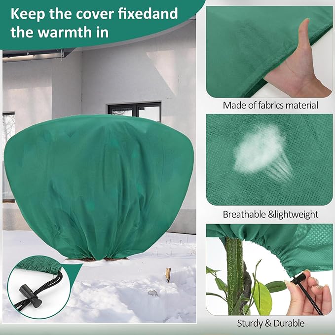 Wesnoy 12 Pcs Winter Plant Covers Freeze Protection 39.4x23.6 Inch Horizontal Shrub Tree Rose Plant Protection Bags Frost Blanket with Drawstring for Fall Winter Outdoor Garden Planting (Dark Green)