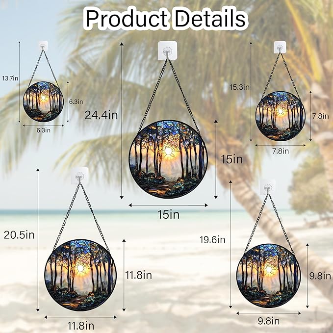 DASTOLL Stained Glass Window Hanging, Forest Sunrise Smoke Blue Brown Tree Suncatcher for Doors Window Home Landscape Sun Catchers Decor Mother's Day Birthday Gifts for Women, Men Mom 15 in
