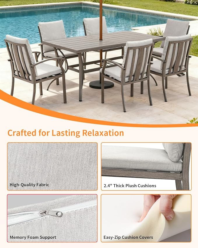 Outdoor Dining Chairs Set of 2, High Backrest Patio Chairs Set with Thick Cushion, All Weather Aluminum Patio Dining Chairs, Patio Furniture Set for Garden, Backyard, Deck, Pool, Limed Oak