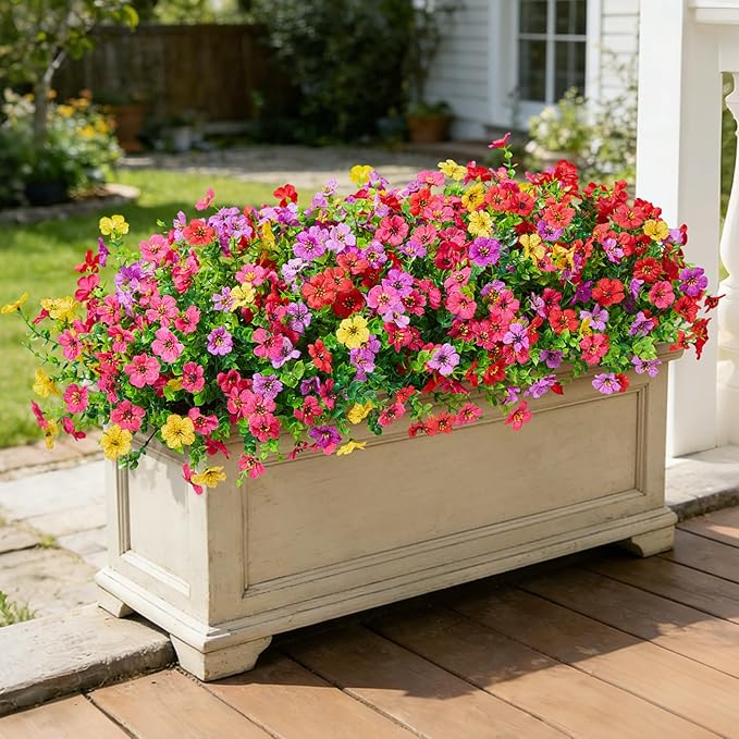 Hrobek Fake Flowers for Outdoors Faux Plants Outside Indoor,UV Resistant Realistic Silk Artificial Daisy for Home Patio Garden Back Yard Front Poch Decor Spring Summer(12 Bunches,4 Multi Colors)