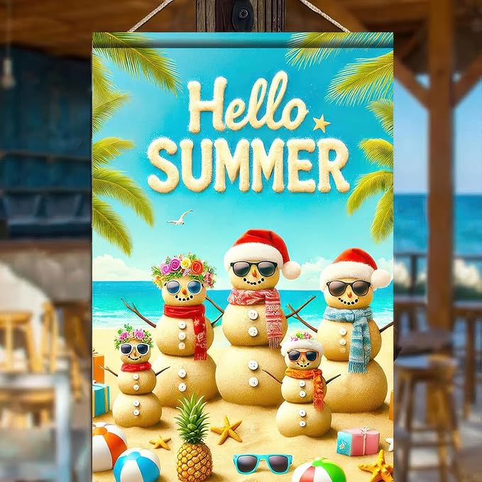Welcome Summer Garden Flag 12x18 Inch Double Sided Beach Snowman Garden Flag Ocean Coastal Decorative Yard Outdoor Small Decor Christmas Outside Decorations