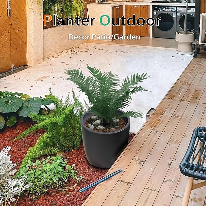 Heyzier Concrete Planter Outdoor Indoor, Large Cement Plant Pots for Trees Flowers (Black, 18 inch)