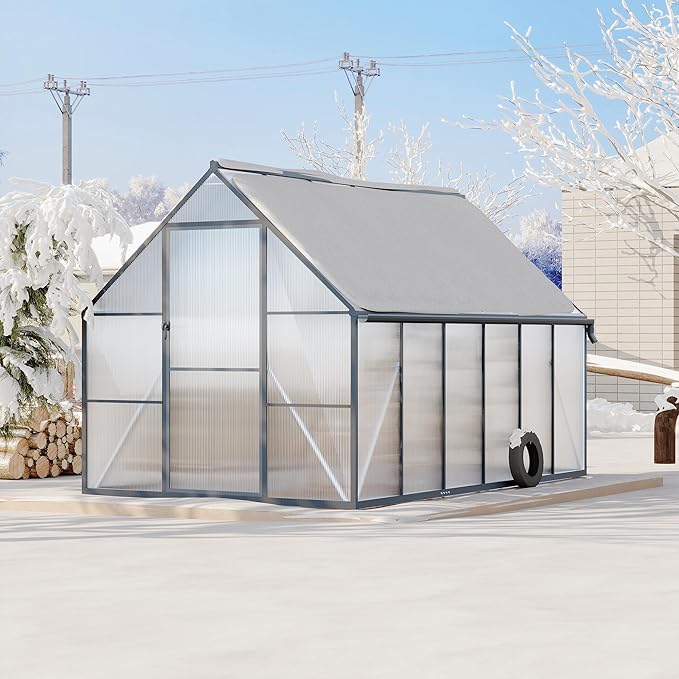 8 ft x12 ft Aluminum-Framed Polycarbonate Greenhouse, Heavy Duty Polycarbonate Greenhouse with Quick Setup Structure and Roof Vent, Large Enhanced Aluminum Green House Kit for Outdoors