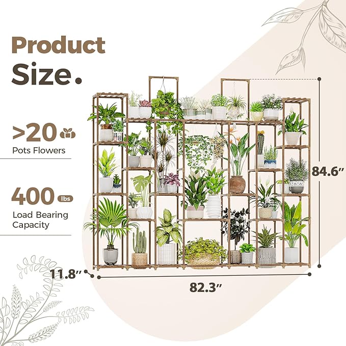 Bamworld Plant Shelf Indoor 30 Pots Large Plant Shelf Wide Tall Outdoor Plant Holder Wood for Multiple Plants Plant Rack for Living Room Garden Balcony Flower