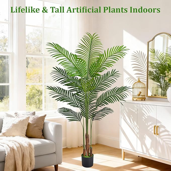 5.2 FT Artificial Plants Indoor, Tall Plant Palm Tree with Weighted Planter, Tropical Fake Tree with Realistic Leaves & Trunks for Home Office Living Room Bedroom Indoor Outdoor Decor