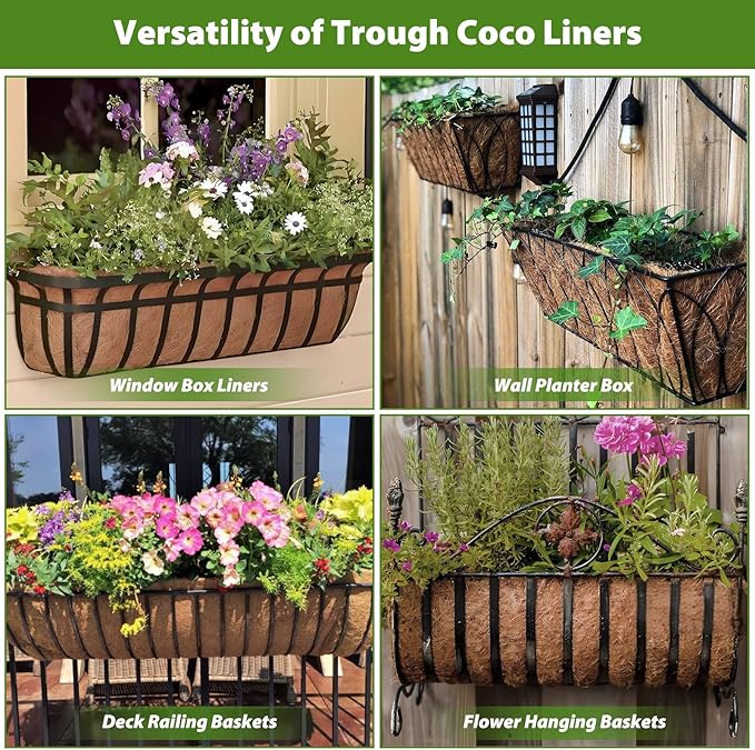 Legigo 4 Pack 36 Inch Square Coco Liners Planter Baskets Liner- Natural Coconut Coir Fiber Liner Replacement, Window Box Liners Trough Coconut Liners for Wall Planter Garden Deck Fence Flower Baskets